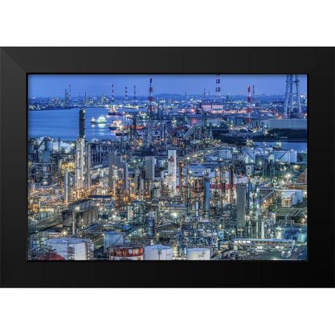 Coastal Industrial Area Black Modern Wood Framed Art Print by Tetsurou, Kobayashi