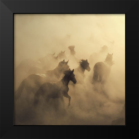 Migration Of Horses Black Modern Wood Framed Art Print by Taskin, Huseyin