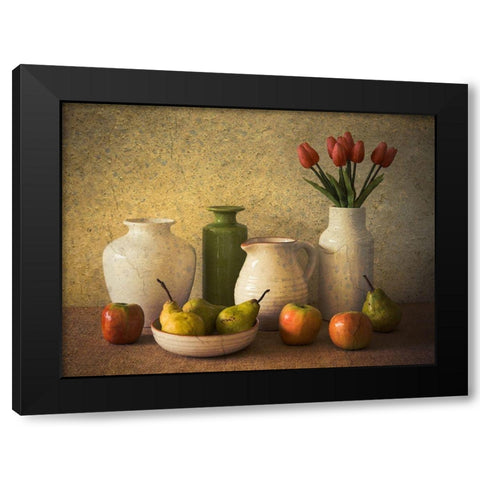 Apples Pears And Tulips Black Modern Wood Framed Art Print by Hammer, Jacqueline