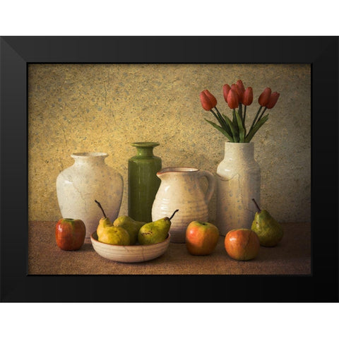 Apples Pears And Tulips Black Modern Wood Framed Art Print by Hammer, Jacqueline