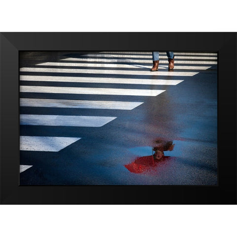 The Red Umbrella Black Modern Wood Framed Art Print by Apers, Marc