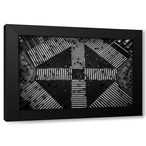 People Crossing Black Modern Wood Framed Art Print by Tajima, Koji