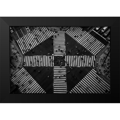 People Crossing Black Modern Wood Framed Art Print by Tajima, Koji