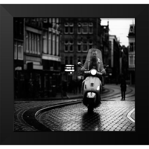 Vespa Black Modern Wood Framed Art Print by Oncete, Julien