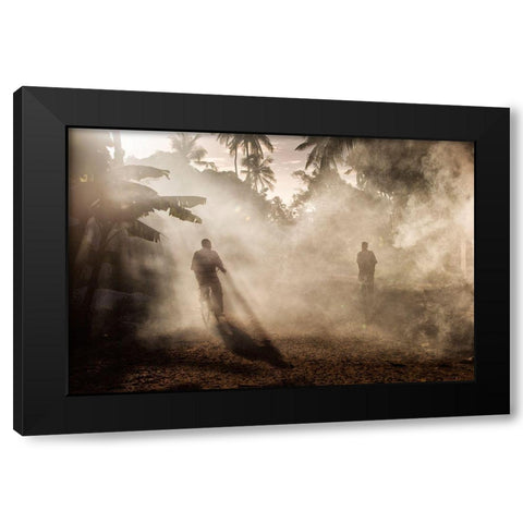 Bike In Fog Black Modern Wood Framed Art Print by Mirica, Dan