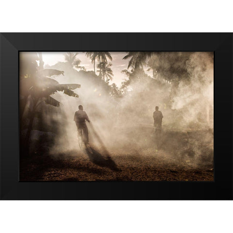 Bike In Fog Black Modern Wood Framed Art Print by Mirica, Dan