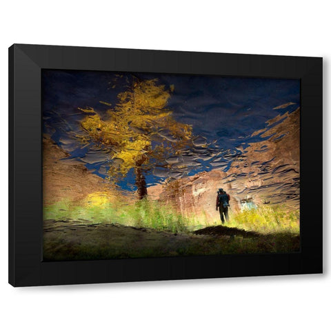 Man In Nature - Into The Canyon Black Modern Wood Framed Art Print with Double Matting by Dou, Shenshen