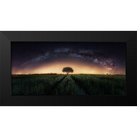 Milky Way Over Lonely Tree Black Modern Wood Framed Art Print by Ferrero, Ivan