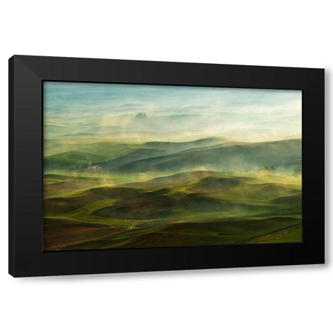 Golden Morning-Palouse Black Modern Wood Framed Art Print with Double Matting by Shen, Jikui