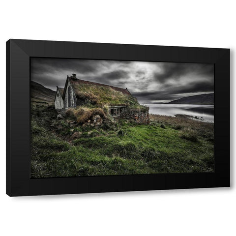 Turf And Stones Black Modern Wood Framed Art Print by Ingibergsson, Bragi