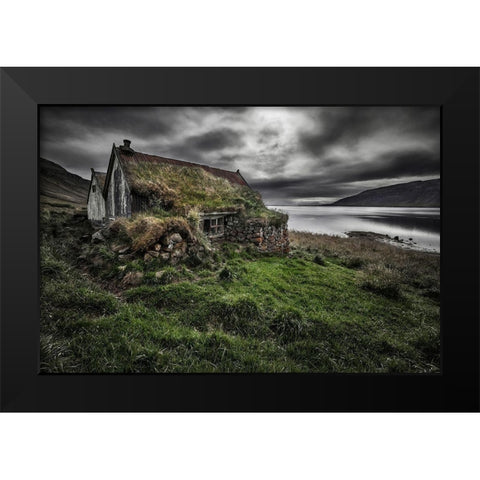 Turf And Stones Black Modern Wood Framed Art Print by Ingibergsson, Bragi