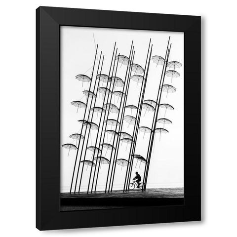 Under The Umbrellas Black Modern Wood Framed Art Print by Digalakis, George