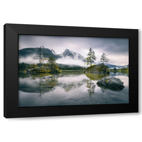 Rainy Morning At Hintersee (Bavaria) Black Modern Wood Framed Art Print with Double Matting by Wiemer, Dirk