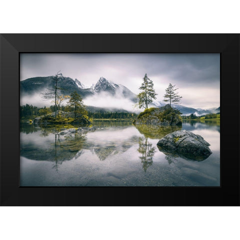 Rainy Morning At Hintersee (Bavaria) Black Modern Wood Framed Art Print by Wiemer, Dirk