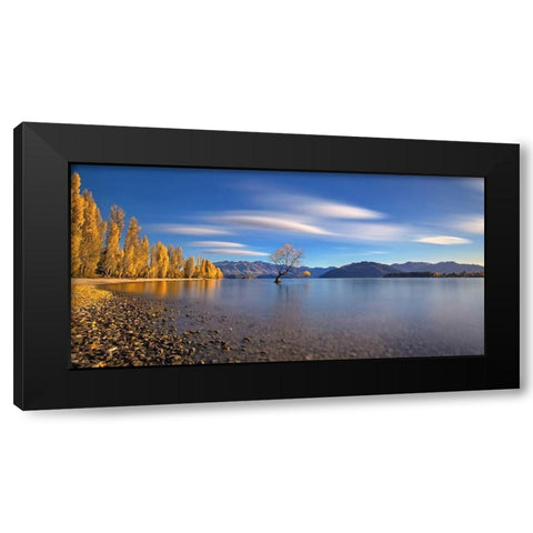 Autumn In Lake Wanaka Black Modern Wood Framed Art Print by Zhu, Hua