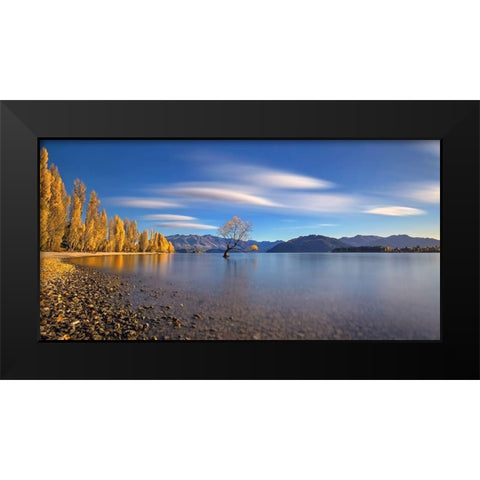 Autumn In Lake Wanaka Black Modern Wood Framed Art Print by Zhu, Hua