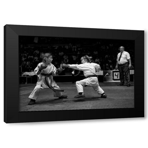 Girls Fight Black Modern Wood Framed Art Print by Rebro, Marcel