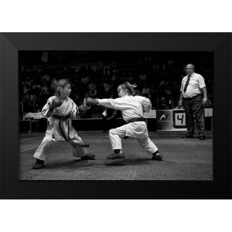 Girls Fight Black Modern Wood Framed Art Print by Rebro, Marcel