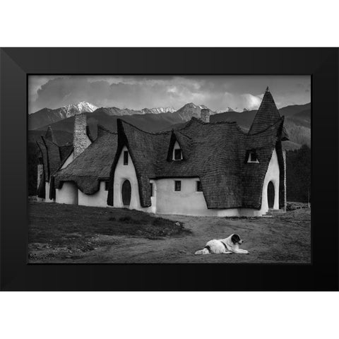 Fantasy Cob Castle From Transylvania Black Modern Wood Framed Art Print by Vasiu, Sebastian