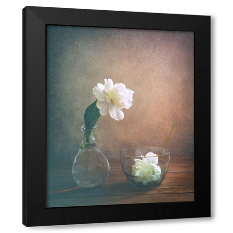 Two Peonies Black Modern Wood Framed Art Print with Double Matting by Pan, Sophie