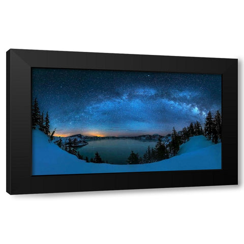 Starry Night Over The Crater Lake Black Modern Wood Framed Art Print by Zhu, Hua