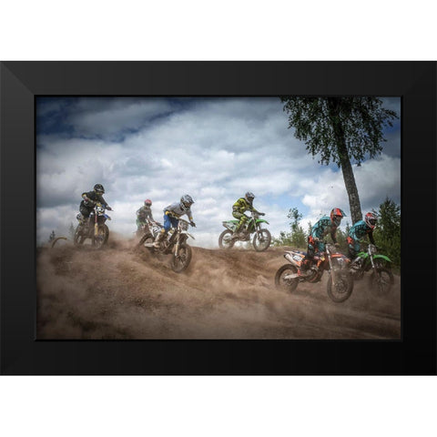 Swedish Championships In Motocross 2016 Black Modern Wood Framed Art Print by Pettersson, Benny