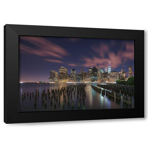 New York City At Night Black Modern Wood Framed Art Print by Li, Austin