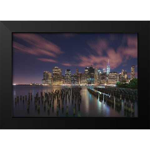 New York City At Night Black Modern Wood Framed Art Print by Li, Austin