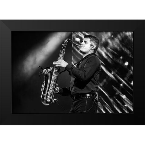 Romantic Saxofone Black Modern Wood Framed Art Print by Alves, Fernando