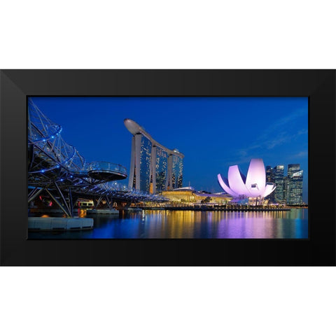 Marina Sands Bay - Blue Hour Black Modern Wood Framed Art Print by Gavra, Assaf