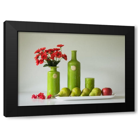 Red And Green With Apple And Pears Black Modern Wood Framed Art Print with Double Matting by Hammer, Jacqueline