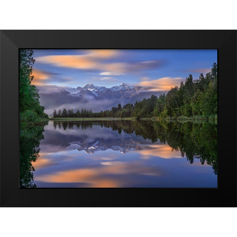 Lake Matheson Black Modern Wood Framed Art Print by Zhu, Hua