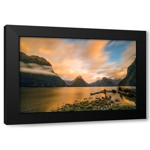 Milford Sound Black Modern Wood Framed Art Print with Double Matting by Zhu, Hua