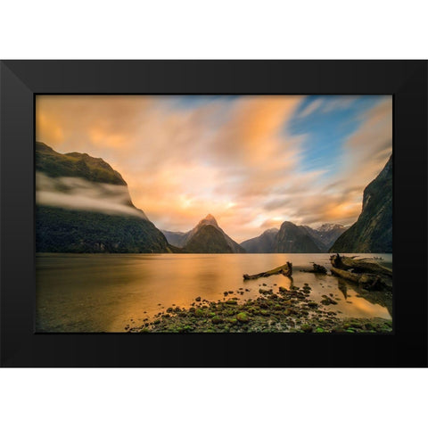 Milford Sound Black Modern Wood Framed Art Print by Zhu, Hua