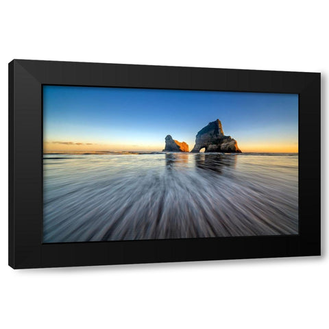 Wharariki Beach Black Modern Wood Framed Art Print by Zhu, Hua