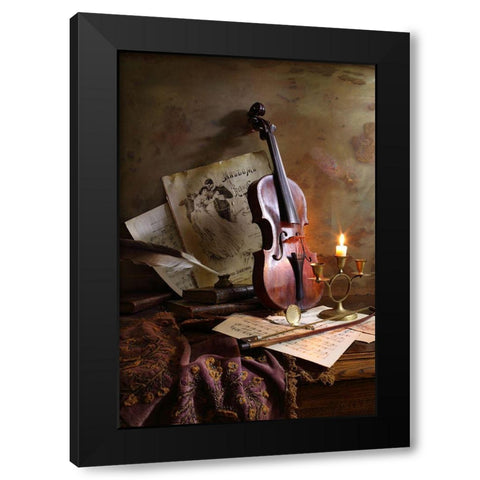 Still Life With Violin Black Modern Wood Framed Art Print with Double Matting by Morozov, Andrey