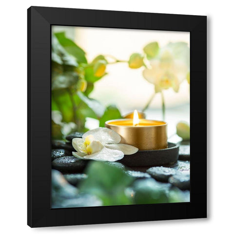 Zen Orchid And Candle Black Modern Wood Framed Art Print with Double Matting by Bsmart