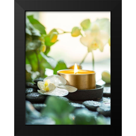 Zen Orchid And Candle Black Modern Wood Framed Art Print by Bsmart