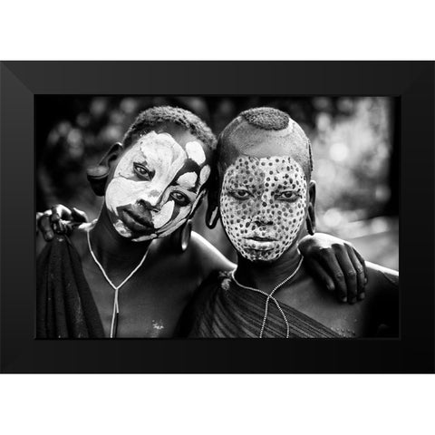 Painted Faces Black Modern Wood Framed Art Print by Cole, Trevor