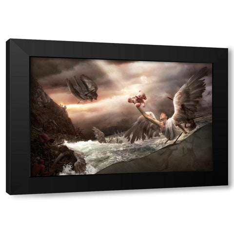 La Baie Des Anges Black Modern Wood Framed Art Print with Double Matting by Kiciak, Christophe