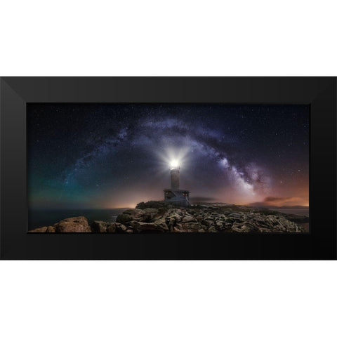 Lighthouse And Milky Way Black Modern Wood Framed Art Print by F. Turienzo, Carlos