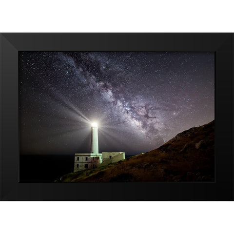 The Lighthouse And The Milky Way Black Modern Wood Framed Art Print by Chiriaco, Luigi