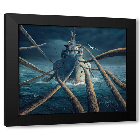 Caught The Ship Black Modern Wood Framed Art Print with Double Matting by Almawash, Sulaiman