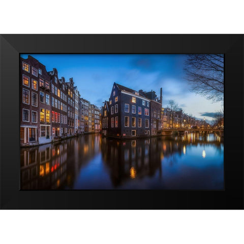 Blue Amsterdam Black Modern Wood Framed Art Print by Gamito, Clara
