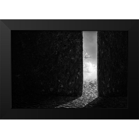 The White Bird Black Modern Wood Framed Art Print by Almawash, Sulaiman