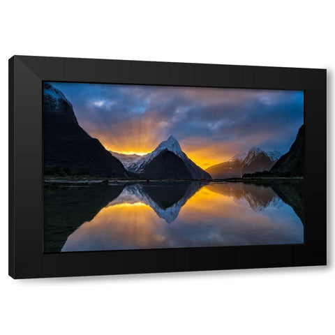 Milford Sound Sunset Black Modern Wood Framed Art Print by Zhu, Hua
