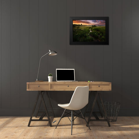 Morning On Kesma River Black Modern Wood Framed Art Print by Volkov, Kirill