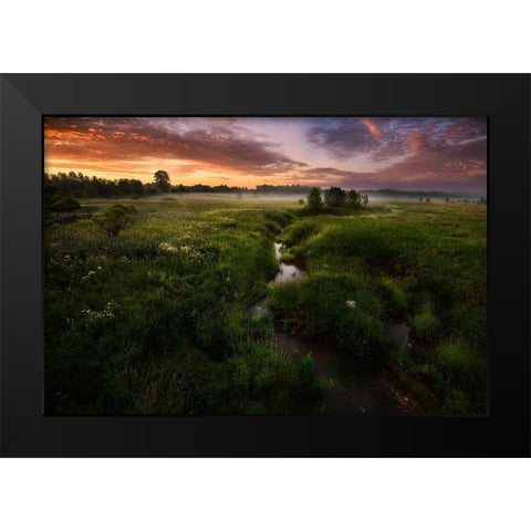 Morning On Kesma River Black Modern Wood Framed Art Print by Volkov, Kirill