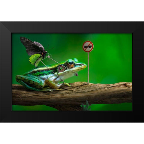 No Jump Black Modern Wood Framed Art Print by Almawash, Sulaiman