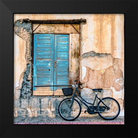 Old Window And Bicycle Black Modern Wood Framed Art Print by Digalakis, George